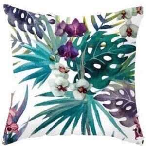 Floral Blue & Purple Tropical Palms Pillow Cover
